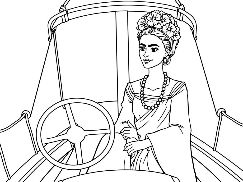 Elsa and Frida Kahlo in a cockpit of sailing boat