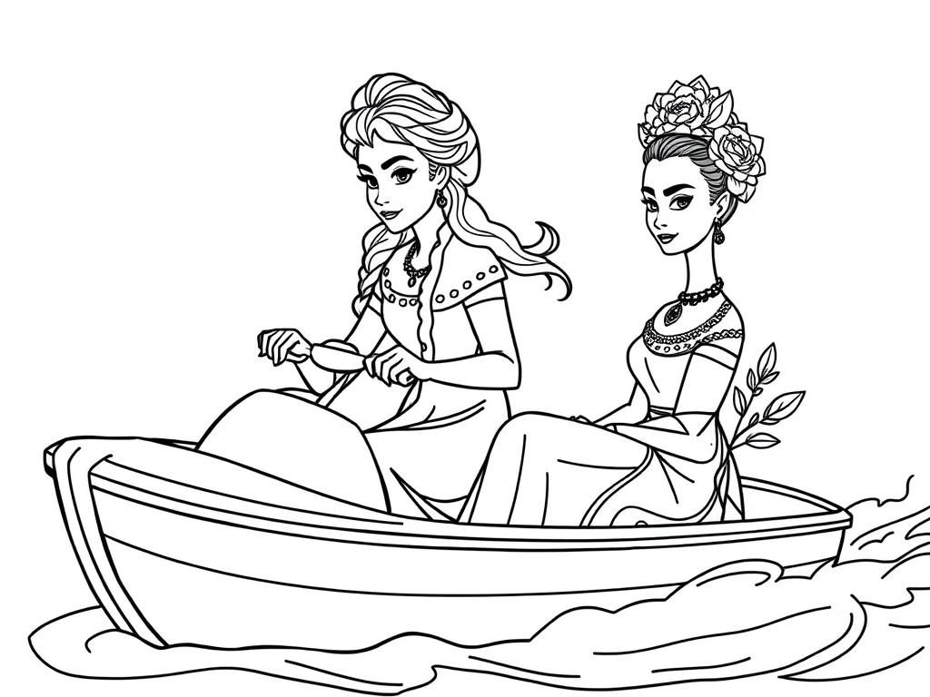 Elsa and Frida Kahlo on motorboat