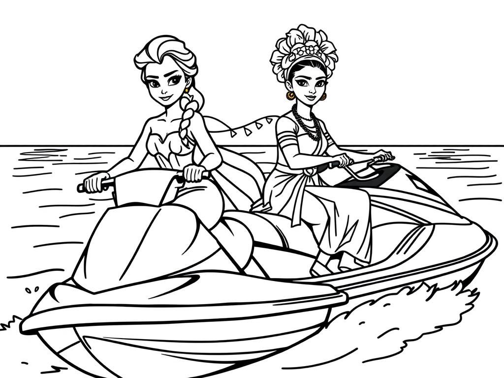 Preview of Elsa and Frida Kahlo together on a 2 jetskis