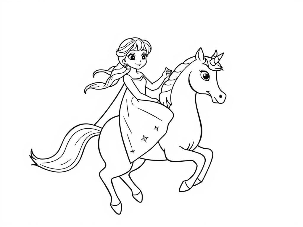 Princess Riding Unicorn Coloring Page