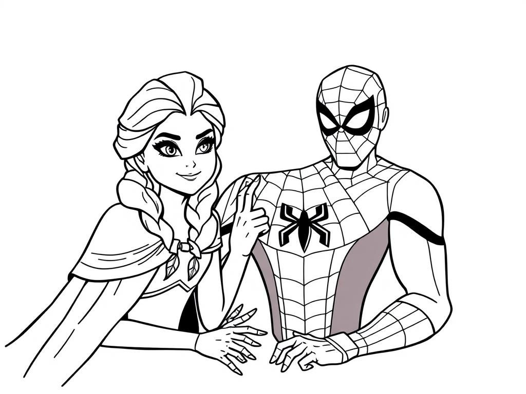 Frozen with Spiderman Coloring Page