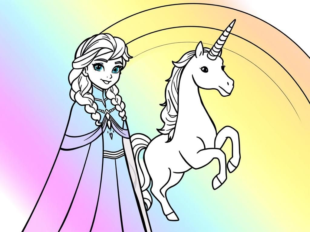 Kleurplaat van Elsa en de Eenhoorn