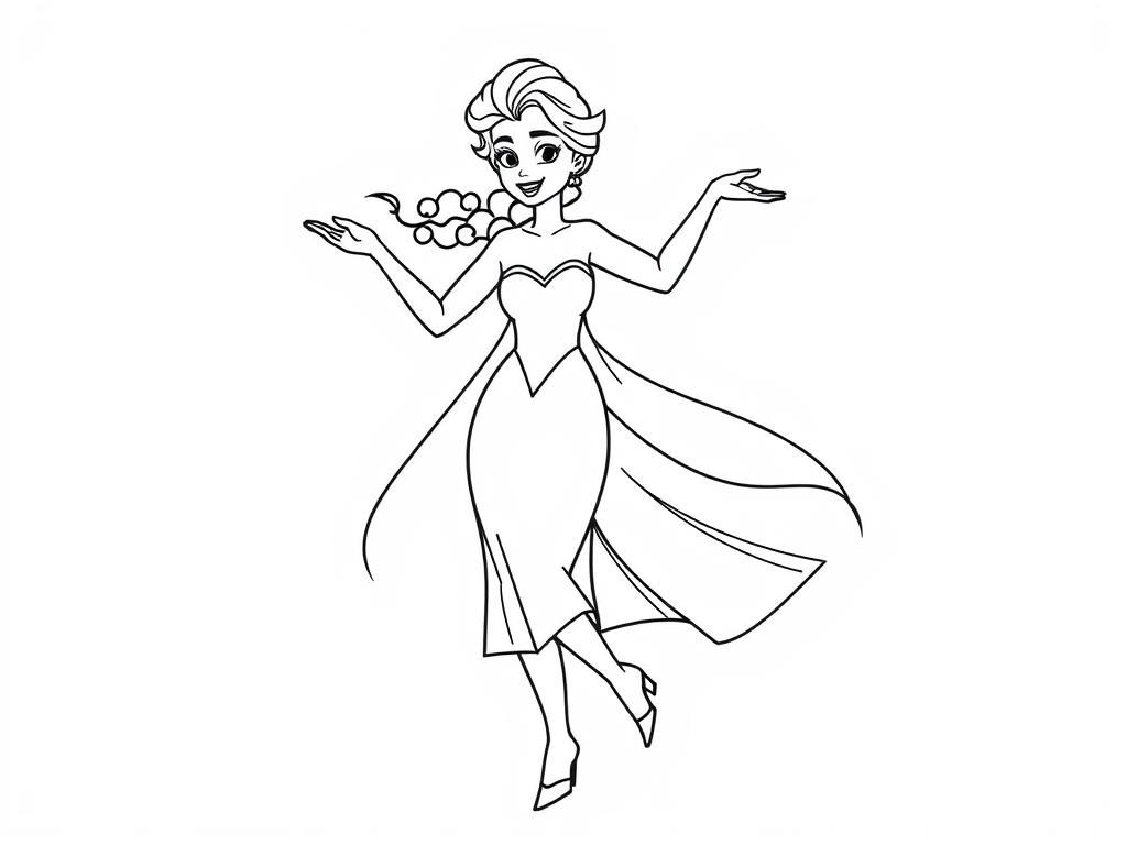 Elsa in a Beautiful Dress Coloring Page