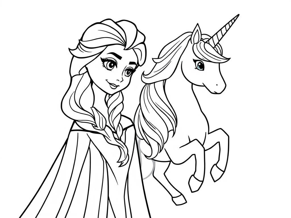 Preview of Elsa from Frozen and a unicorn with a rainbw
