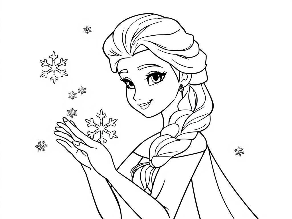 Elsa Creating Snowflakes Coloring Page