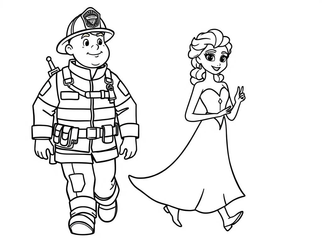 Preview of Elsa from Frozen walking with Fireman Sam