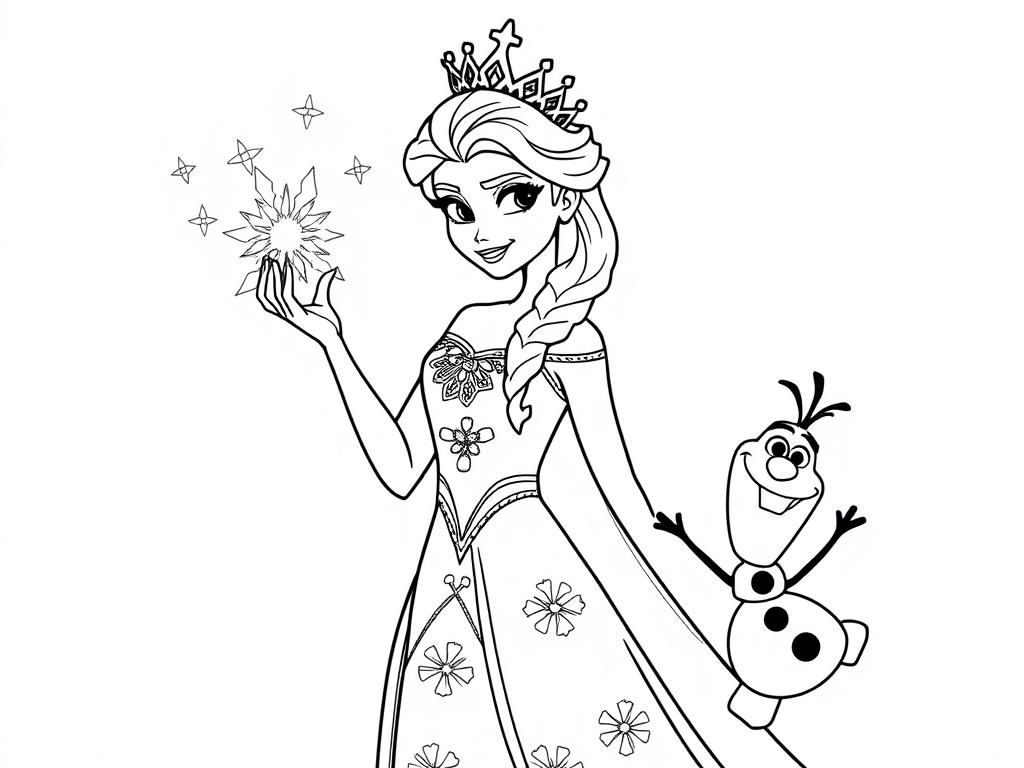 Elsa and Olaf Frozen Coloring Page