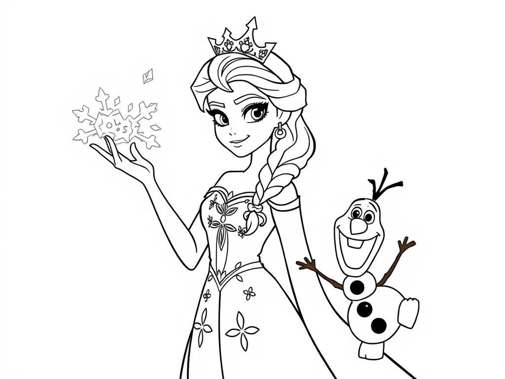 Elsa and Olaf Frozen Coloring Page