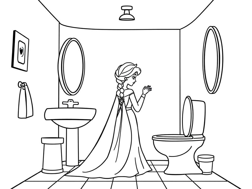 Prinses in de badkamer kleurplaat