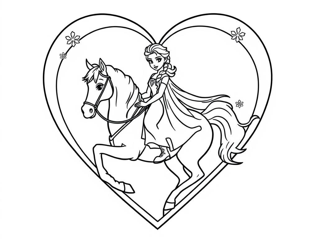 Elsa Riding Horse Coloring Page