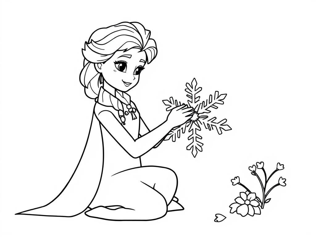 Elsa Holding Snowflake Coloring Page
