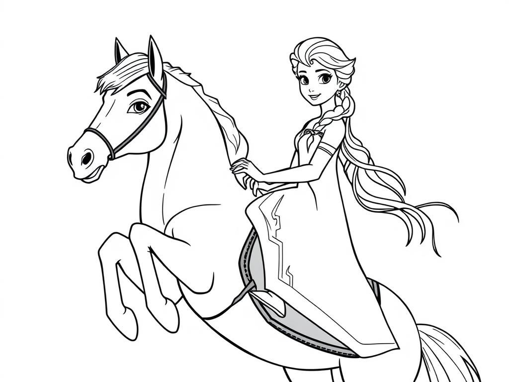 elsa on a horse - Free Printable Coloring Page