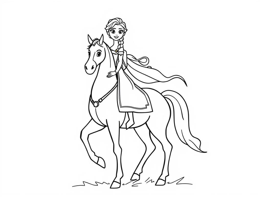 elsa on a horse - Free Printable Coloring Page