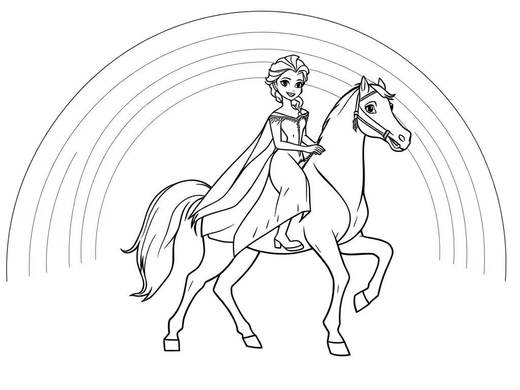 Preview of Elsa on a horse, rainbow background