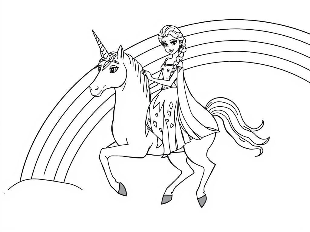 Preview of elsa on an epic unicorn with a big rainbow behind them