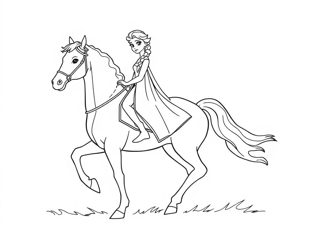 Frozen Elsa Riding Horse Coloring Page