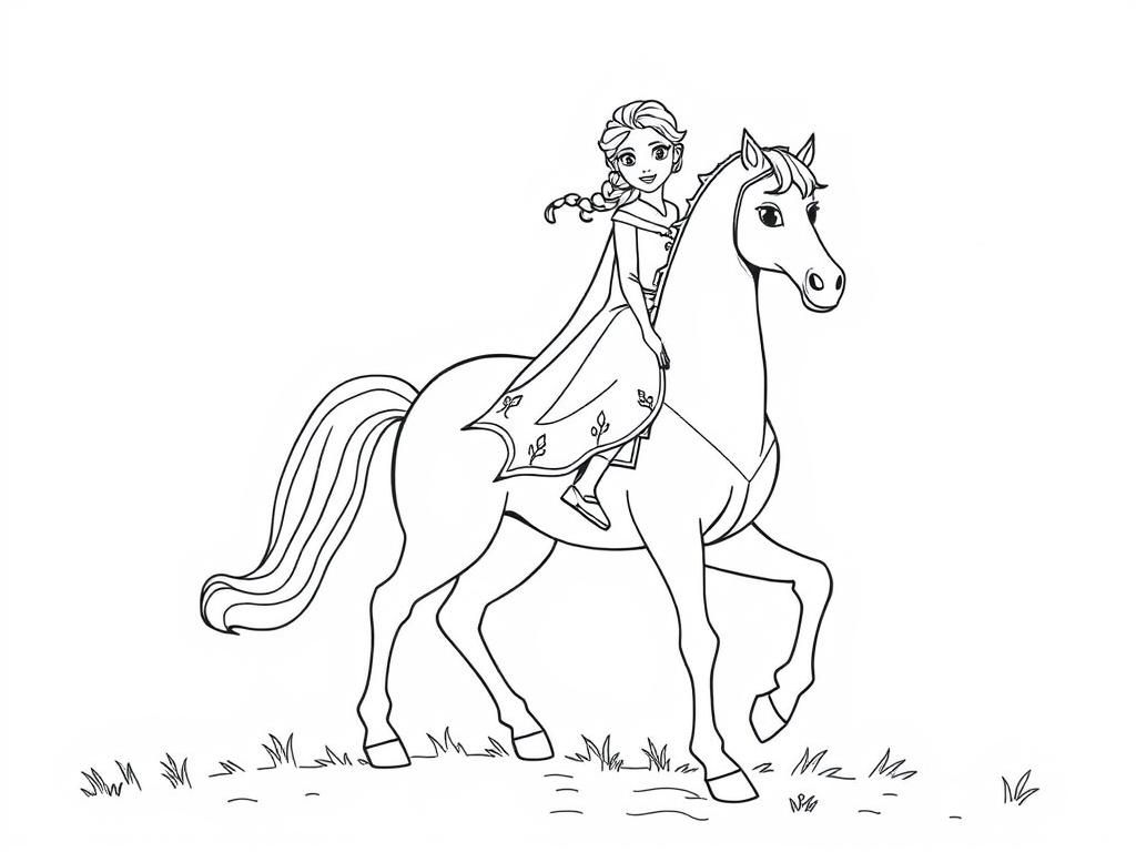 Elsa Riding Horse Coloring Page