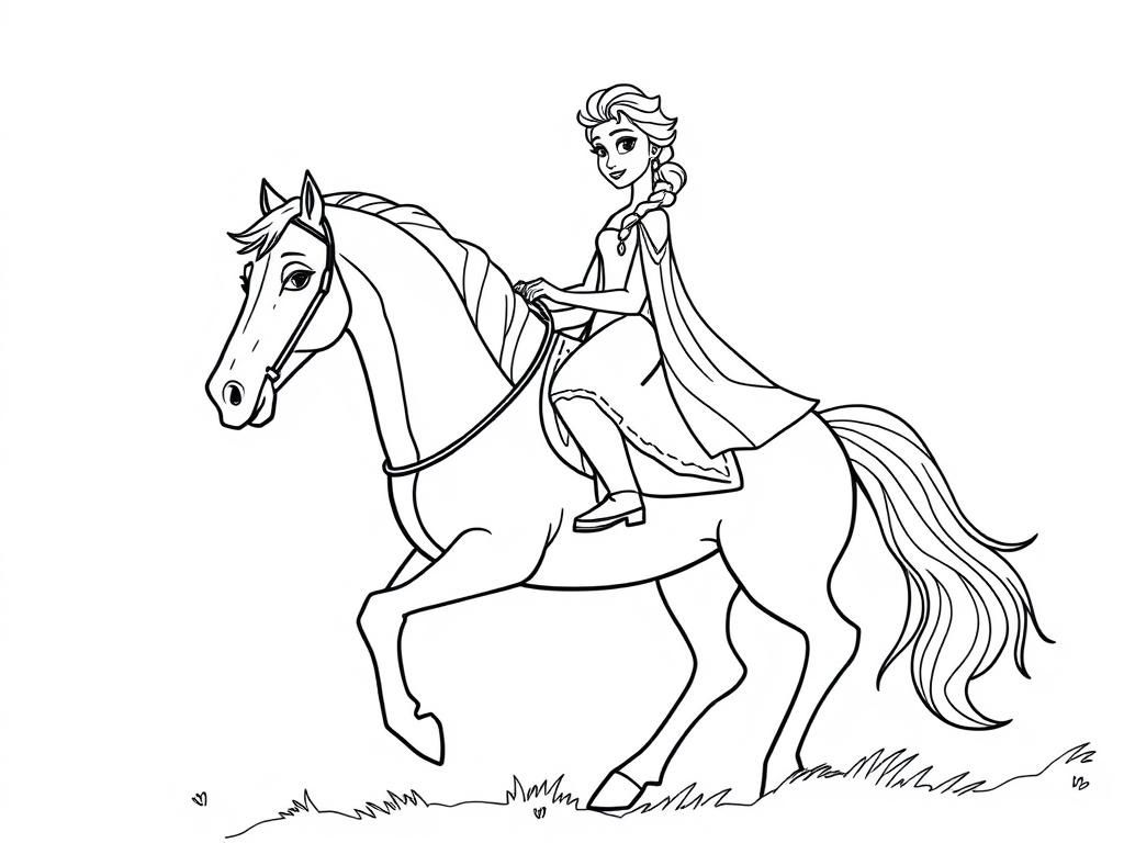 Elsa on Horseback Coloring Page - Frozen Adventure