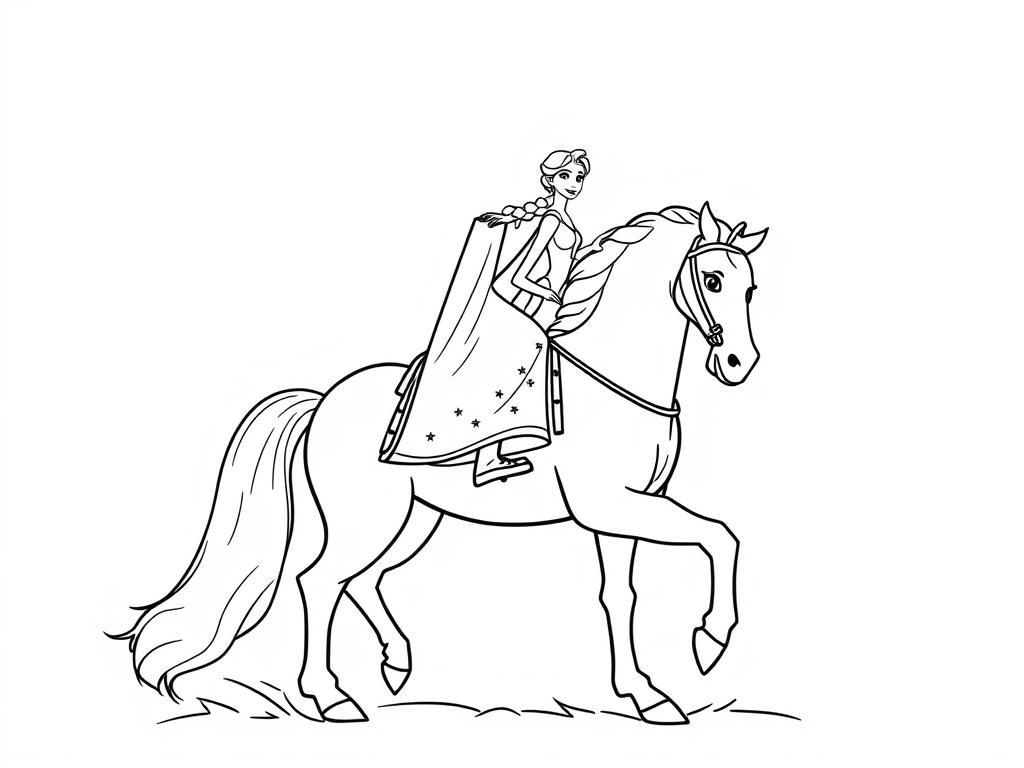 Disney's Elsa on Horse Coloring Page