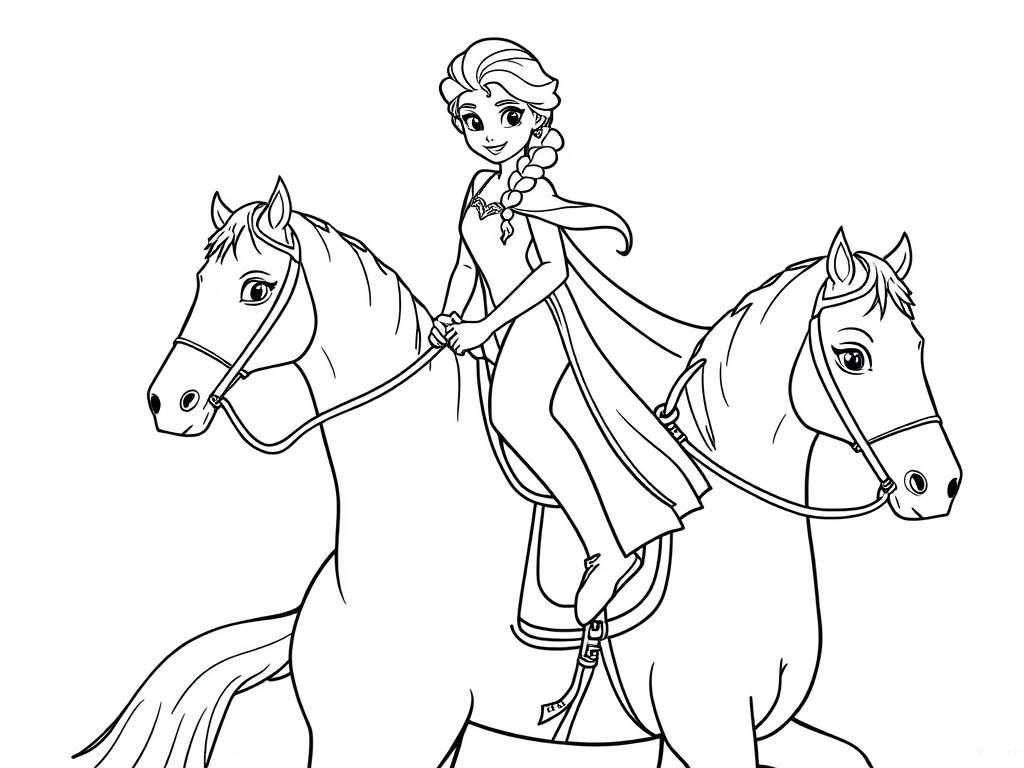 Elsa Riding Horse Coloring Page