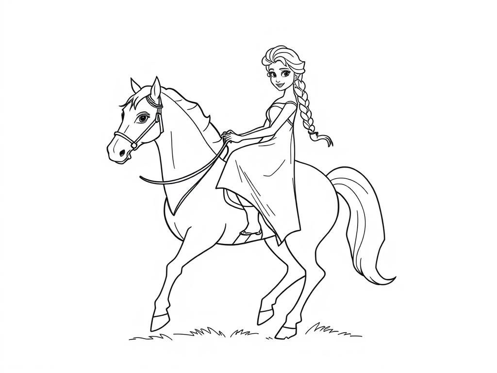 Frozen Elsa Horse Riding Coloring Page