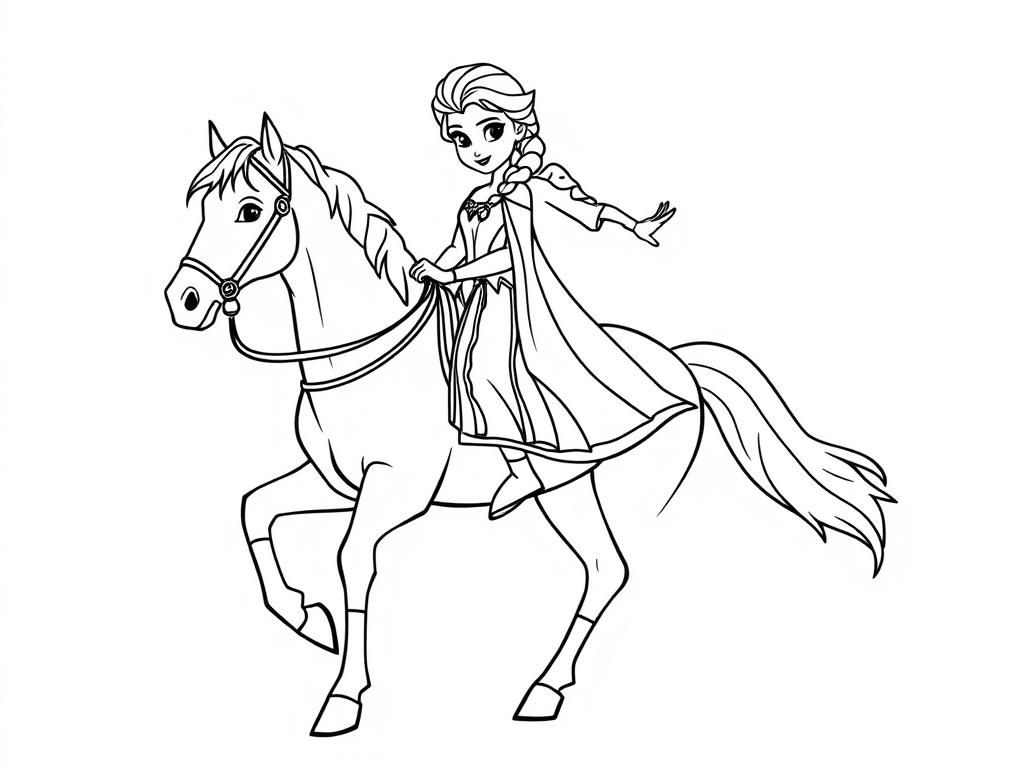 Elsa Riding a Horse Coloring Page