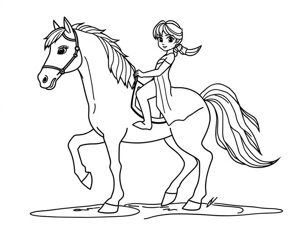 elsa on ice horse - Free Printable Coloring Page