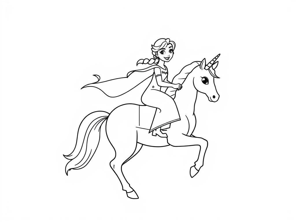 Elsa on Unicorn Coloring Page
