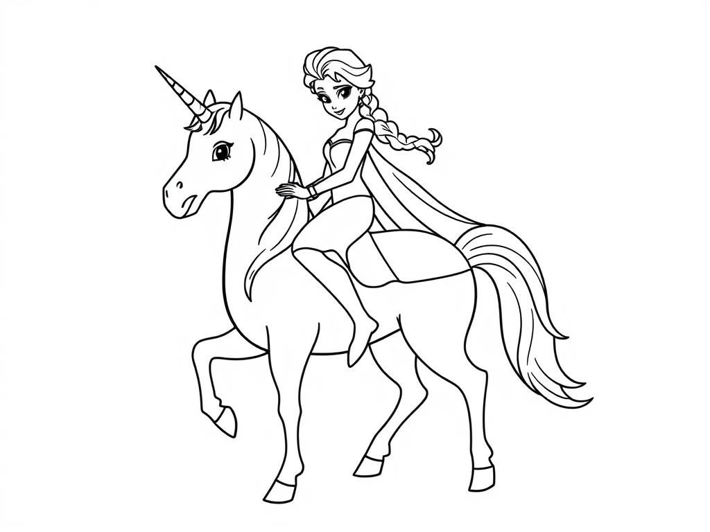 Elsa on Unicorn Coloring Page