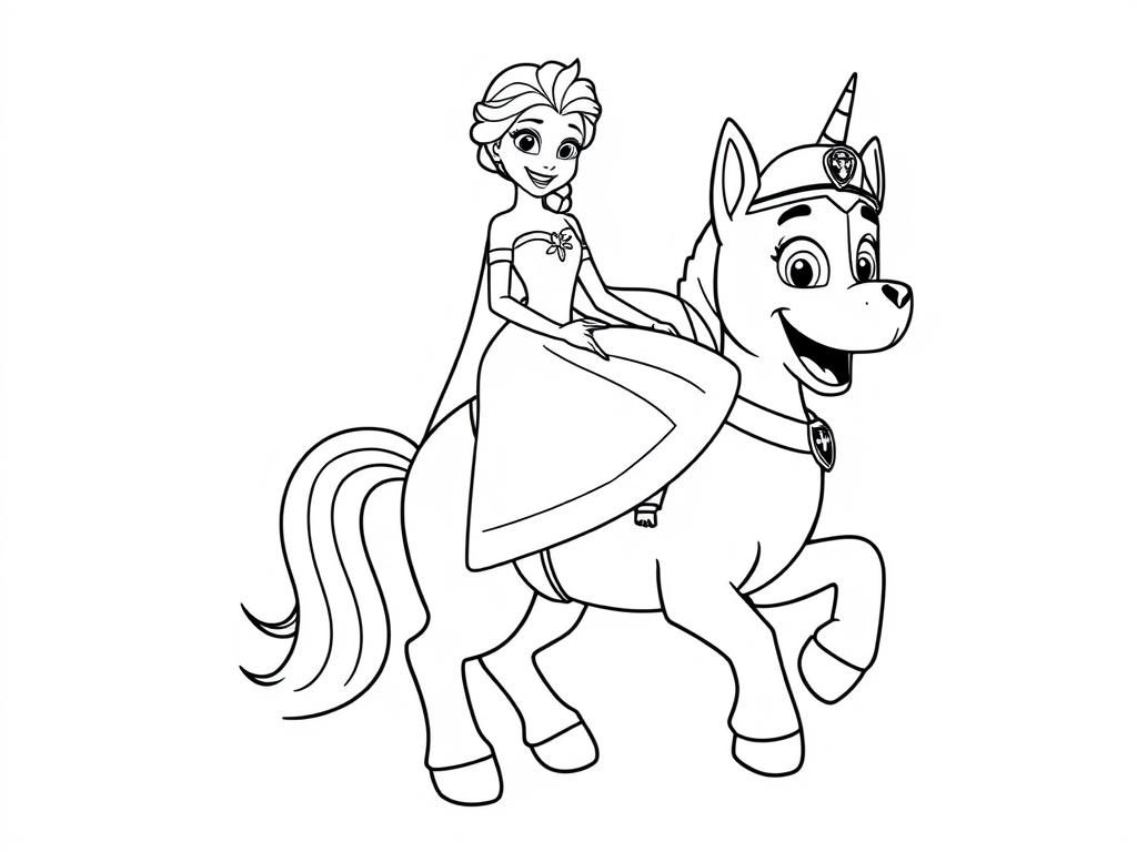 Elsa on Unicorn Coloring Page