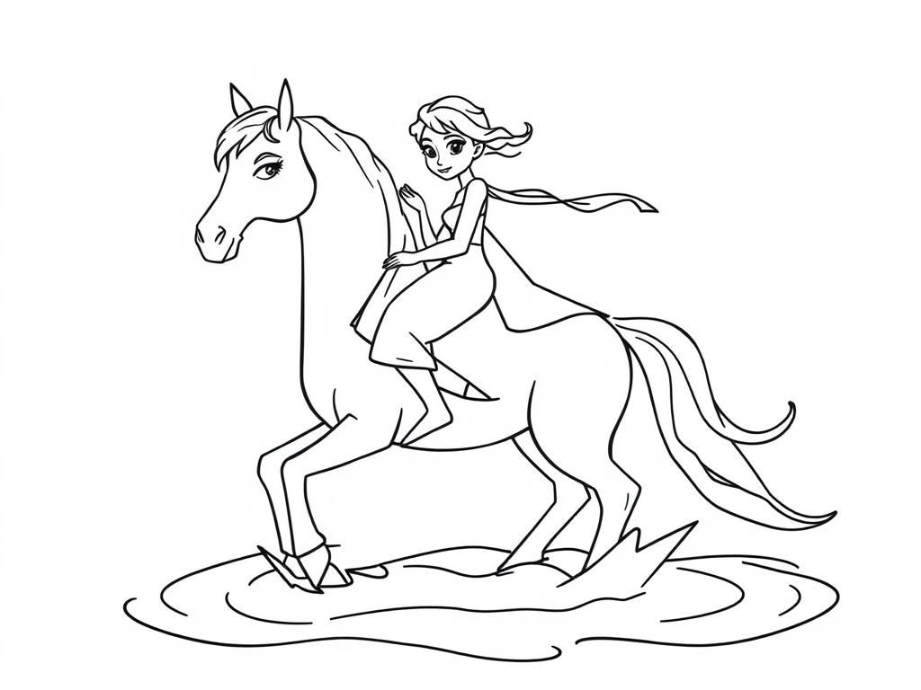 elsa on water horse - Free Printable Coloring Page
