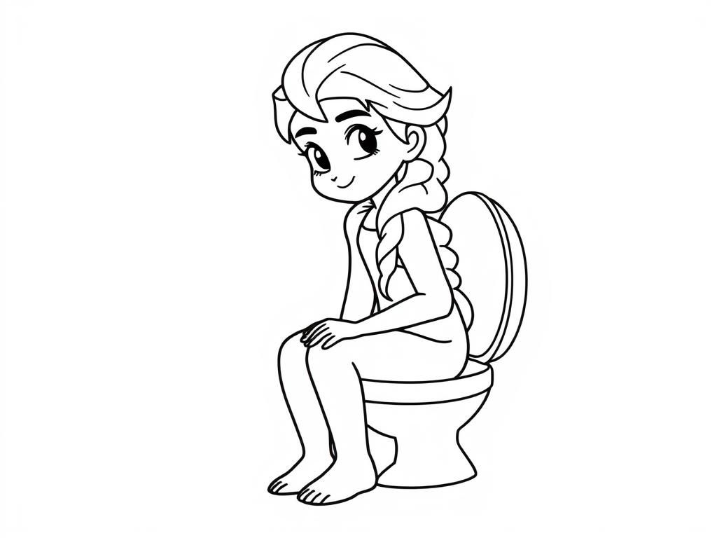 Elsa pooping in the potty - Free Printable Coloring Page