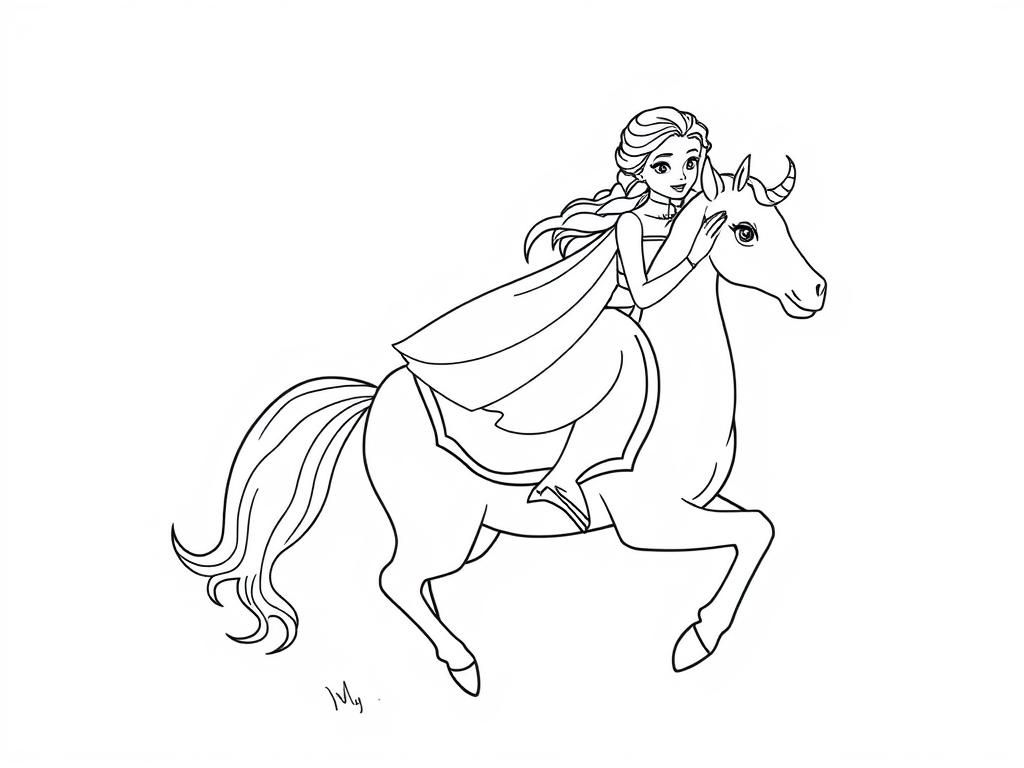 Princess and Horse Coloring Page