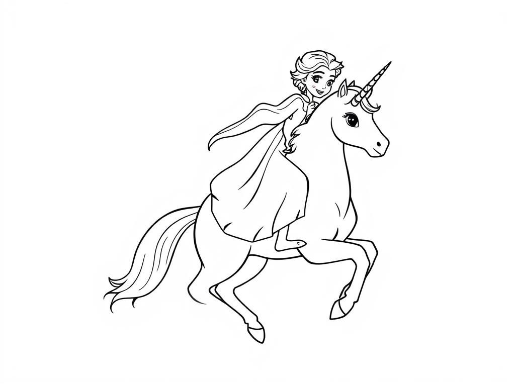Frozen coloring page: Elsa rides unicorn