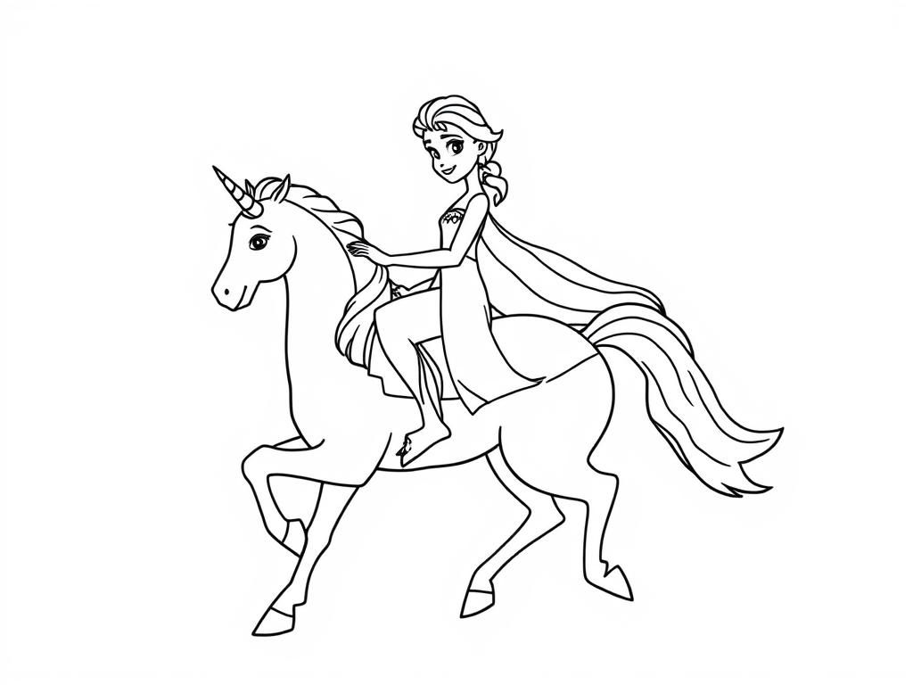 Frozen Elsa Riding Unicorn Coloring Page