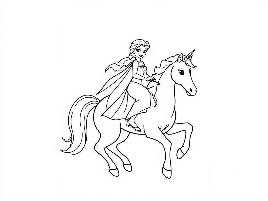 Princess Riding Unicorn Coloring Page