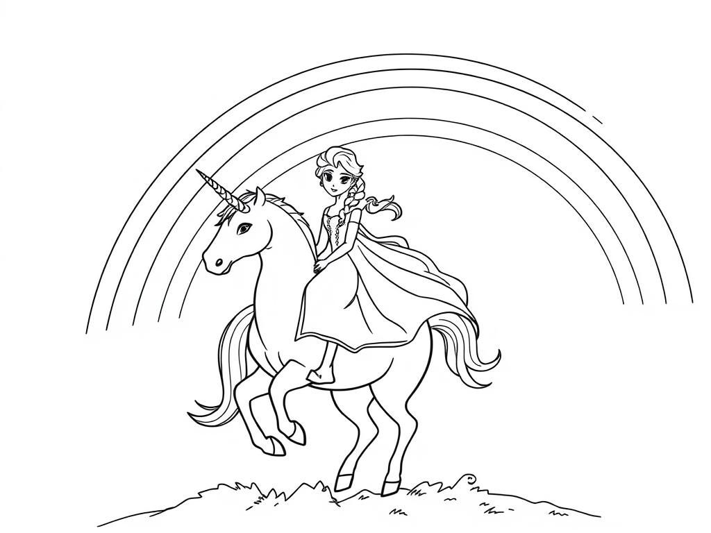 Preview of Elsa riding a unicorn under rainbow