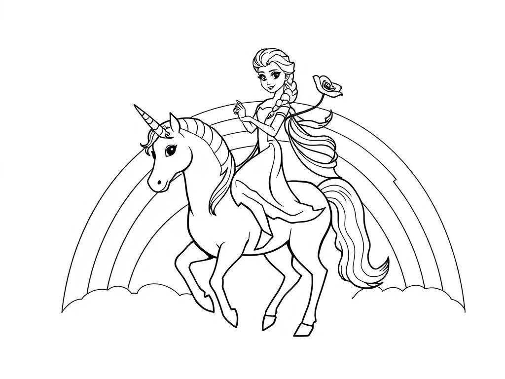 Elsa Rijdt Eenhoorn Kleurplaat