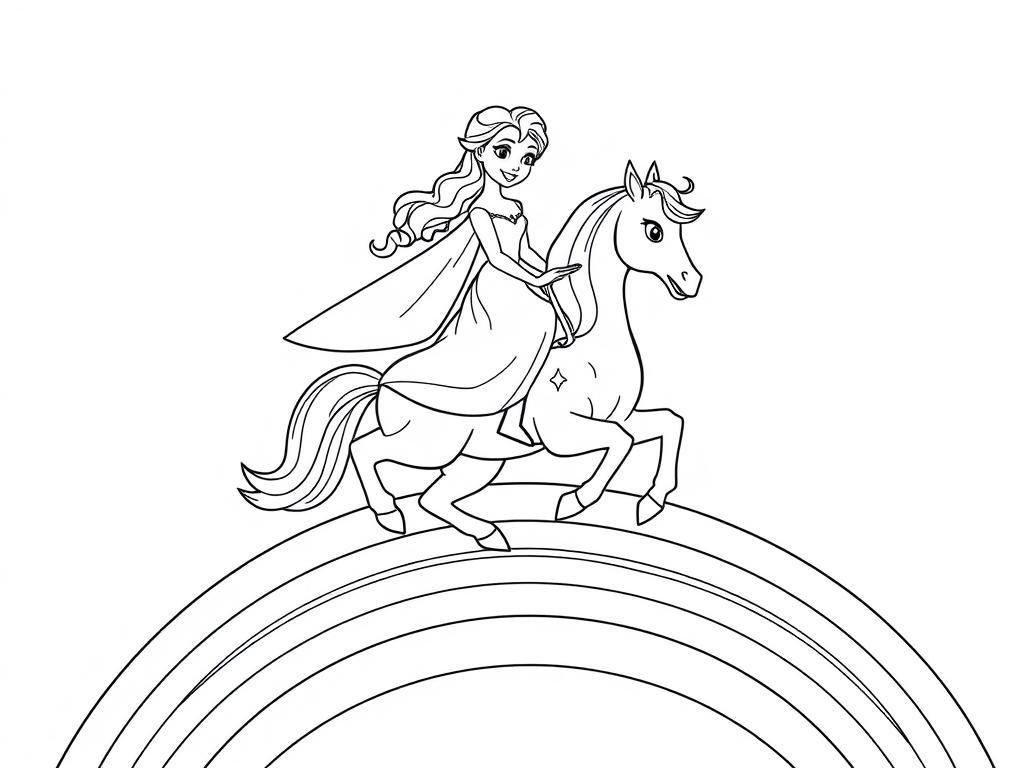 Princess on Horse Coloring Page