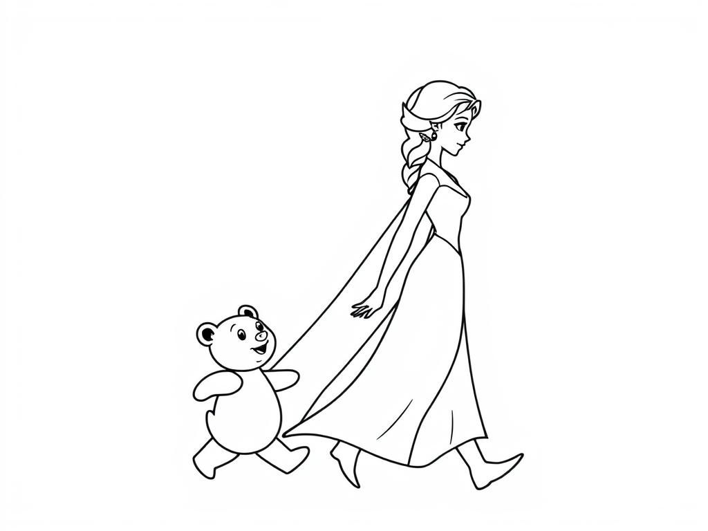 Elsa and Teddy Bear Coloring Page