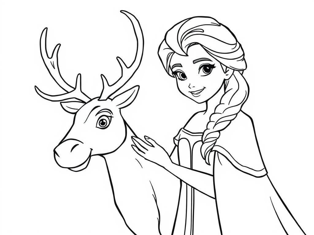 Elsa with Sven Coloring Page