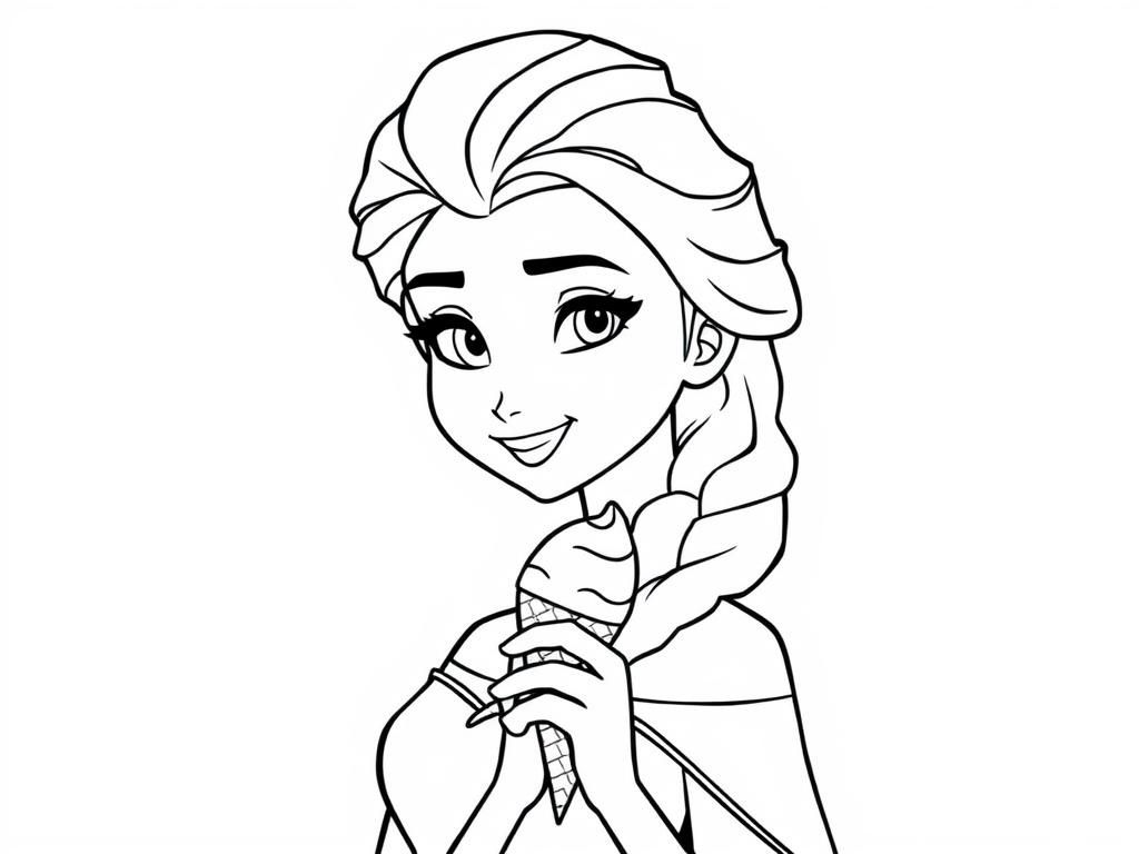 Elsa with an ice cream cone - Free Printable Coloring Page