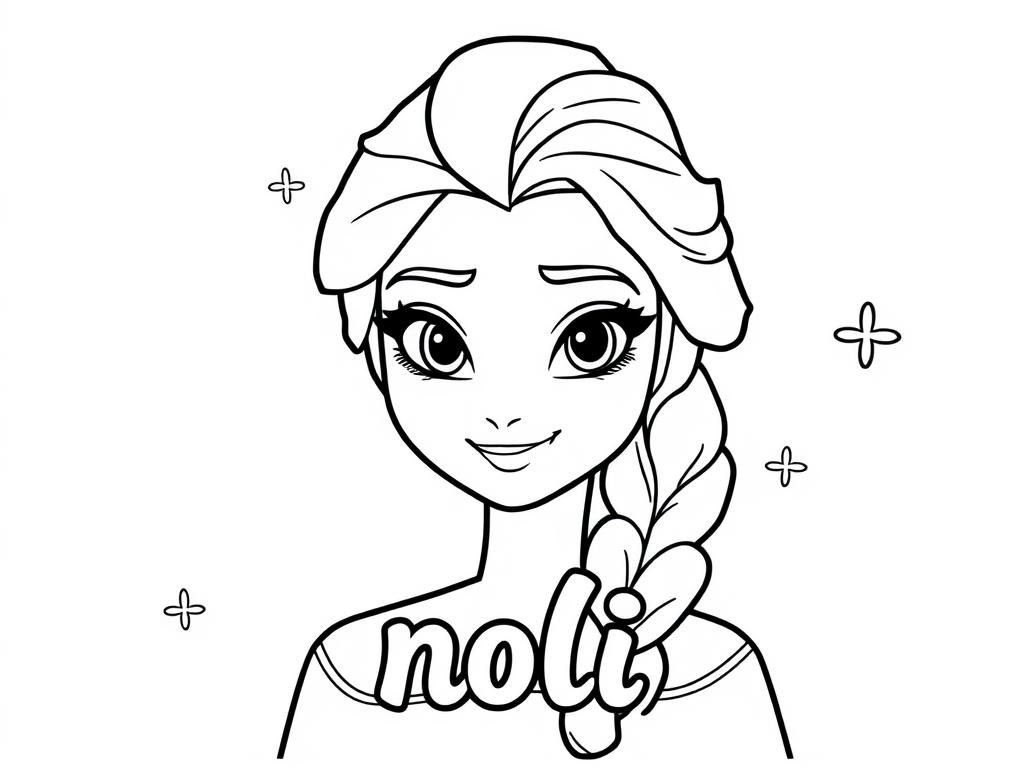 elsa with the name noli under her - Free Printable Coloring Page
