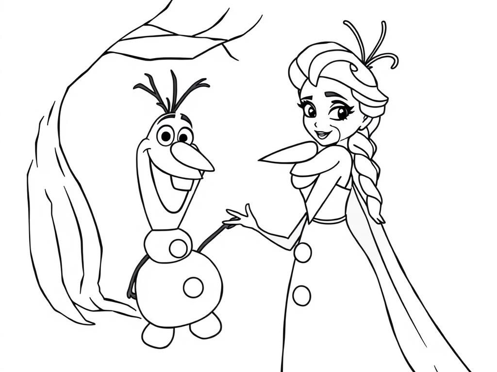 Elsa and Olaf Frozen Coloring Page