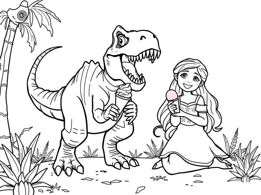 Preview of elza fighting a dinosaur while eating icecream and anna laughing