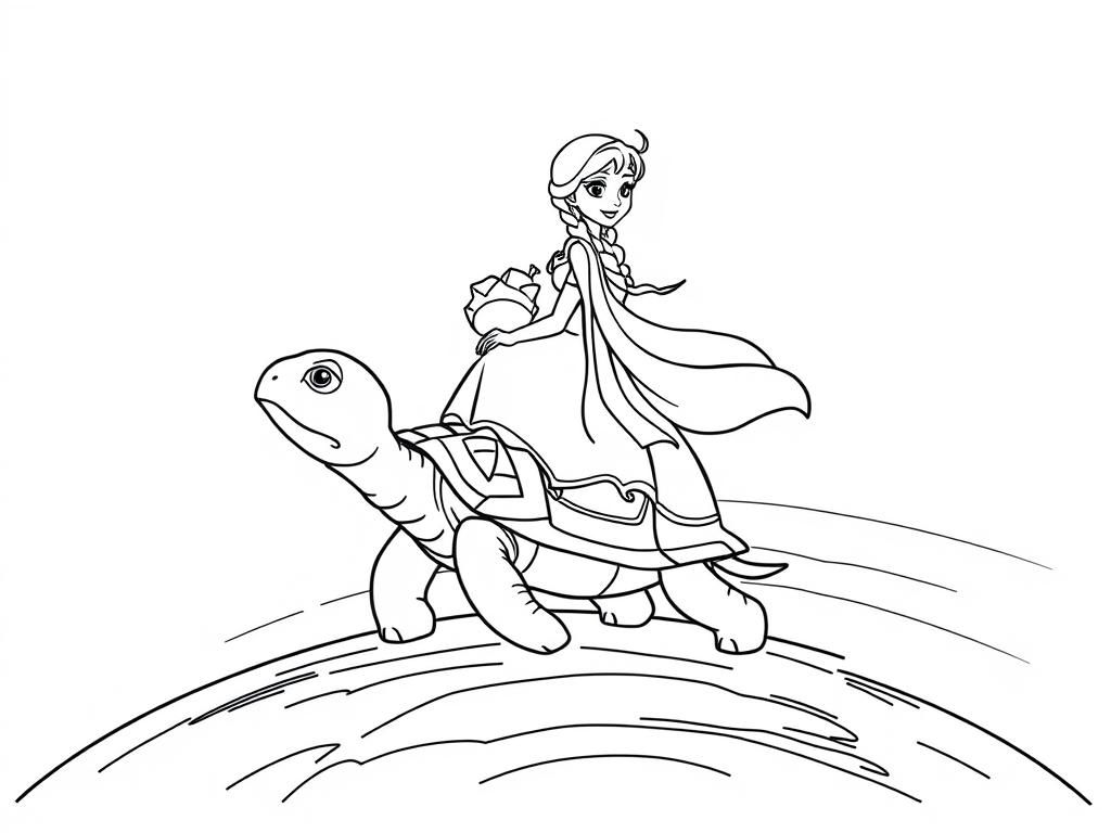 Preview of elza from frozen riding turtle over a rainbow