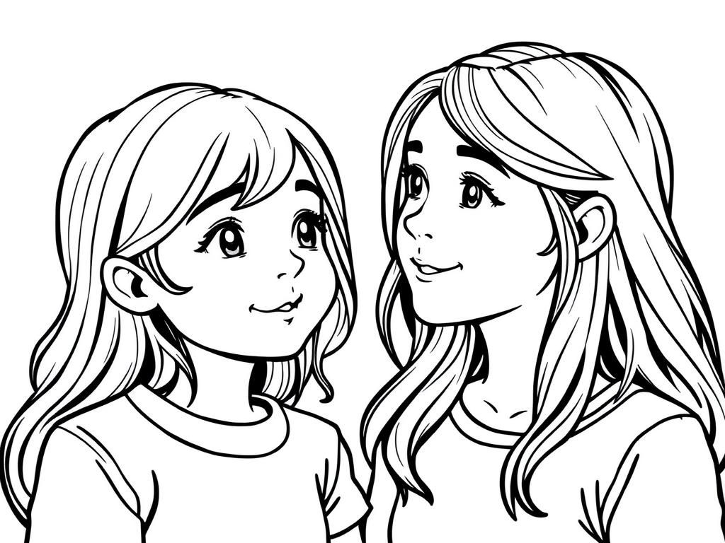 Smiling Girls Coloring Page