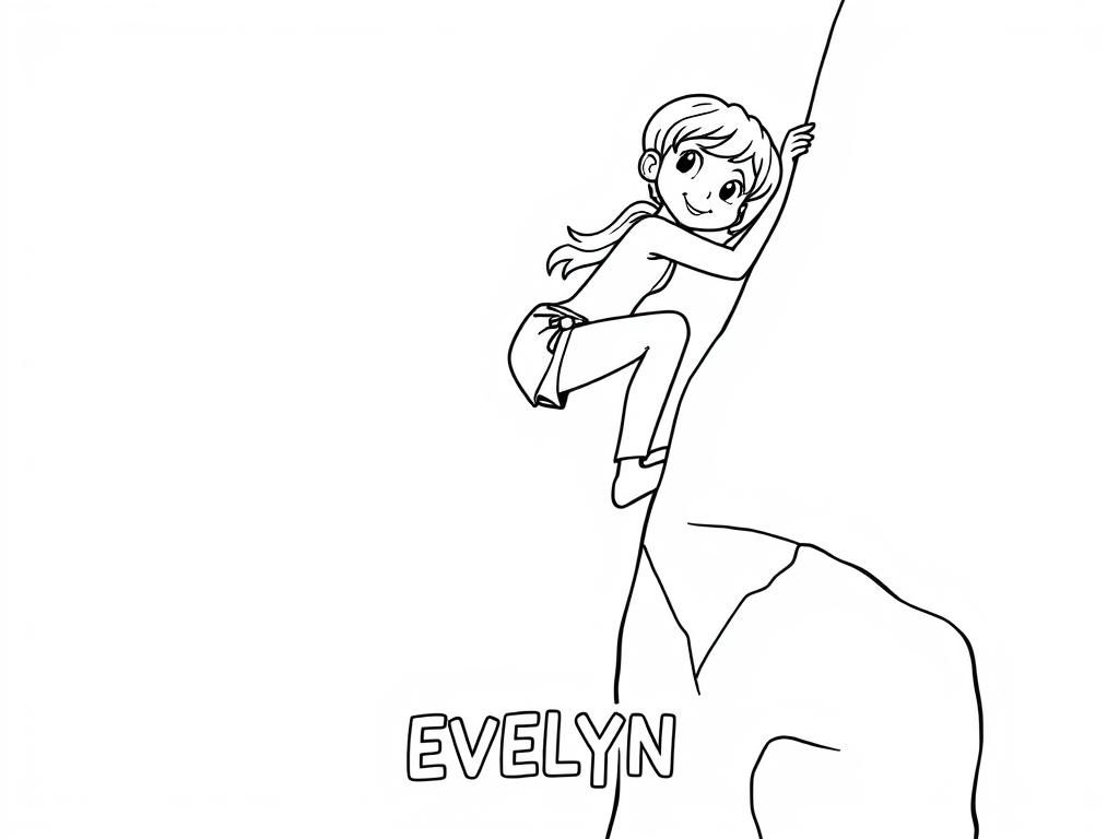 Preview of EVELYN climbing a rock, with her name at the bottom of the image