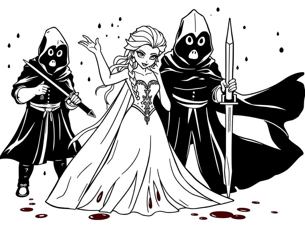 Preview of evil deadly princess elsa assassins in the night dead bodies blood around to learn how to draw stealth and rage