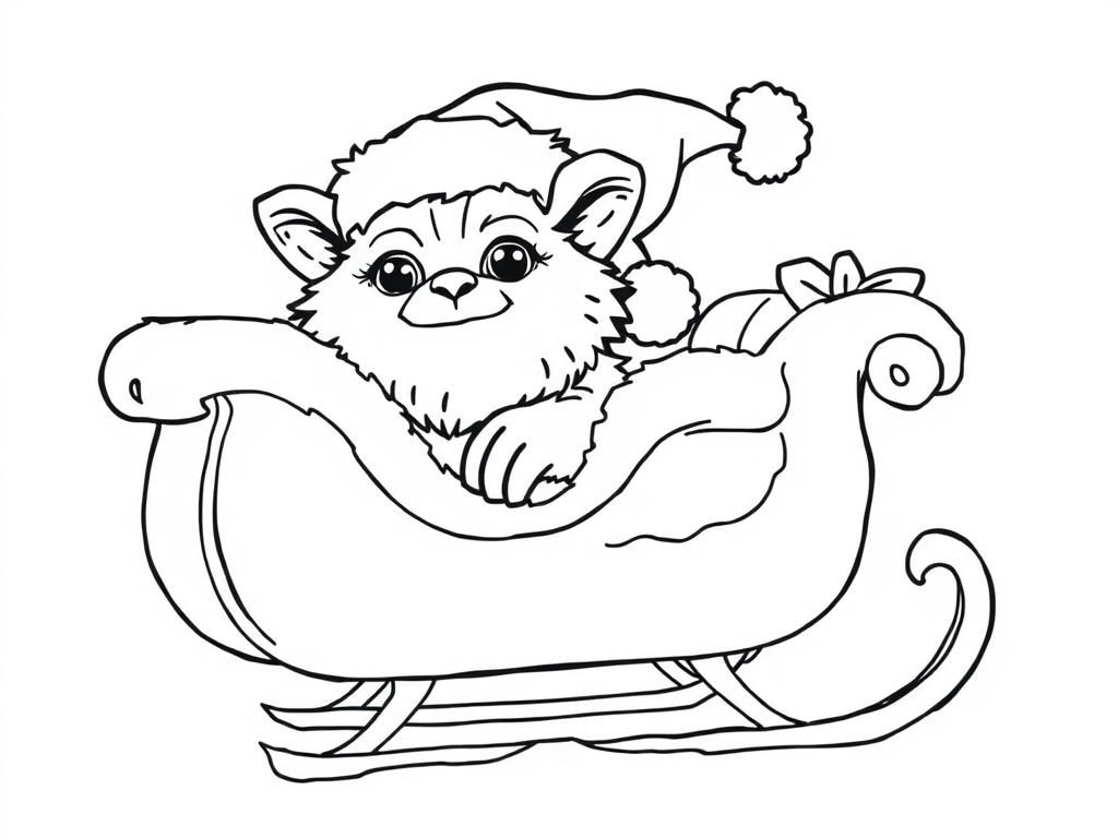 Schattige kat in slee kleurplaat